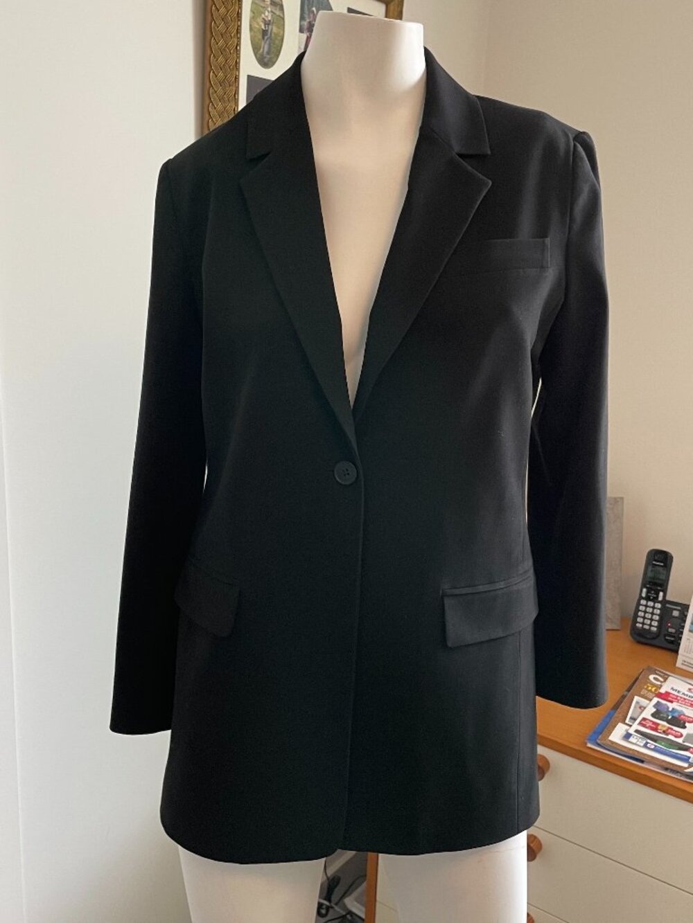 Nordstrom 1 Button Notch Collar Modern Classic Poly Rayon Lined Blazer Black XS